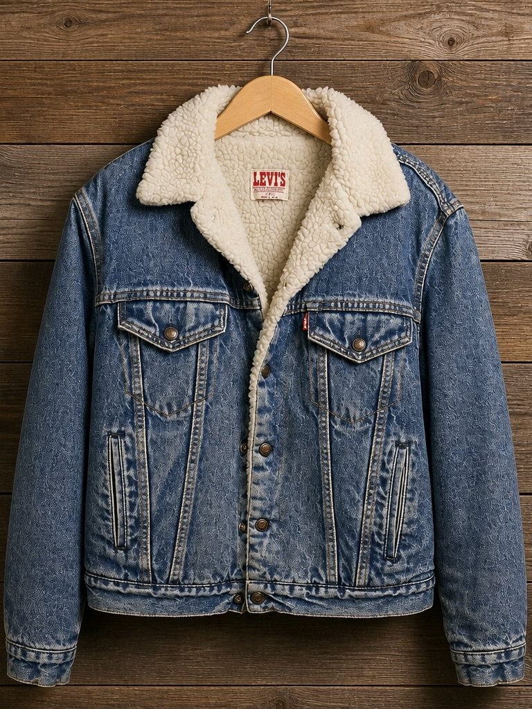 Levi's Blue Denim Sherpa Jacket With Cream Lining